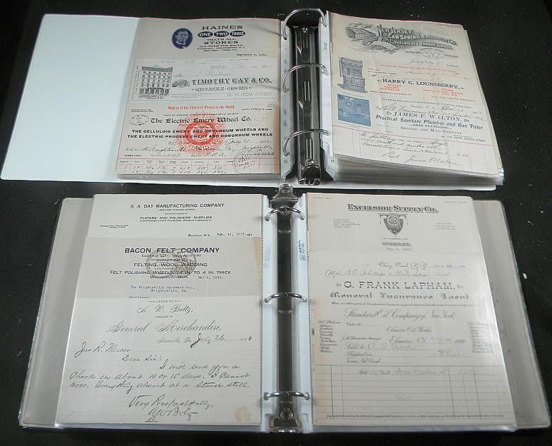 2 Large Albums With 19th C Billheads From U.S.: 2 Large Albums With 19th C Billheads From U.S. Hundreds, many with wonderful graphics on tops. Nicely put in albums for dealer or collector.