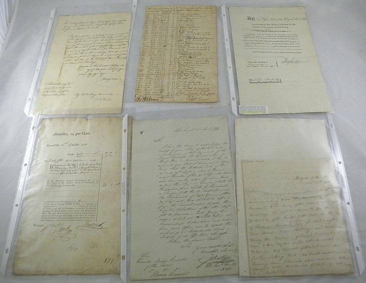 7 British Documents 1700's-1800's: 7 British documents from 1700's & 1800's, including an engraving of Henry Lord Mulgrave with letter, document with Sir John Doyle signature, as pictured