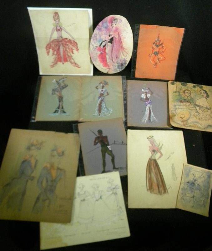 Costume Fashion Design Illustrations Exotic Dance: lot of original costume design illustrations from estate of exotic dancers Tito & Corrine Valdez. Some are signed Boone, Gibbez, Cary & Watson.