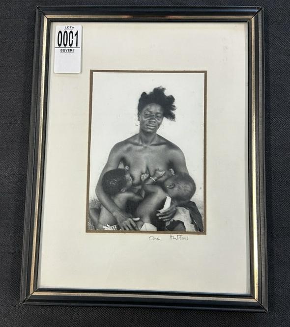 Vintage signed photograph African American woman breast feeding (2) children photograph measures 6" (1 of 3)