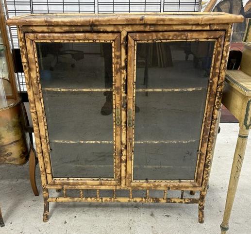 Sweet bamboo (2) door cabinet, circa 1900, overall nice condition, top has some separation & wear to (1 of 5)