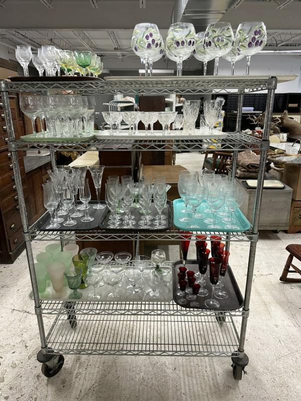 Large estate lot of stemware including cut glass ( looks like Waterford ? ), cranberry, etched, etc. (1 of 5)