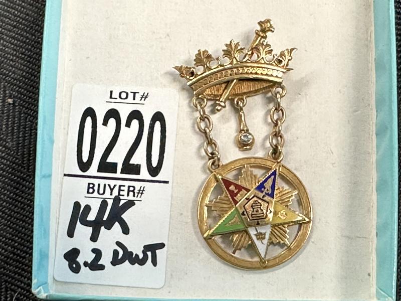 Masonic 14K presentation pin, weighs 8.2 dwt, from local estate. Dated 1909. (1 of 1)