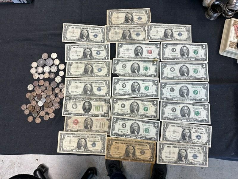Misc. estate found lot of paper money & coins, Silver Certificates & other bills as pictured, plus (1 of 7)
