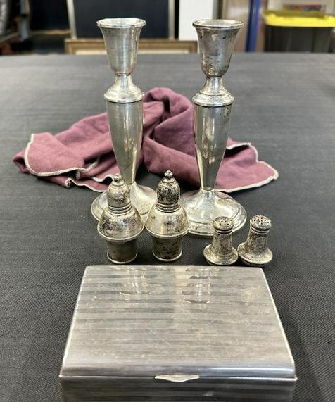 Estate lot sterling weighted candlesticks, (2) pair sterling candlesticks & possibly sterling (1 of 4)