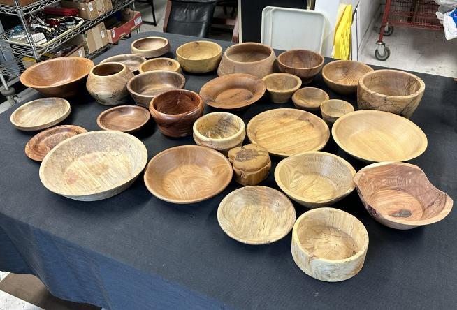 Large lot hand turned bowls & plates from Hudson Valley estate, some nice woods, nice forms, signed (1 of 9)