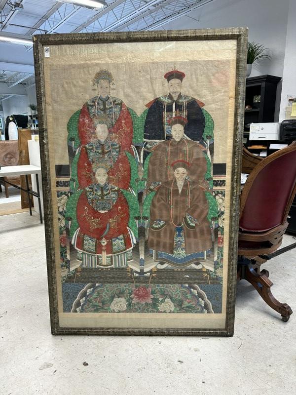 18th century Chinese Ancestor scroll painting, 3 generations, rare to see. From fine Hudson Valley (1 of 1)