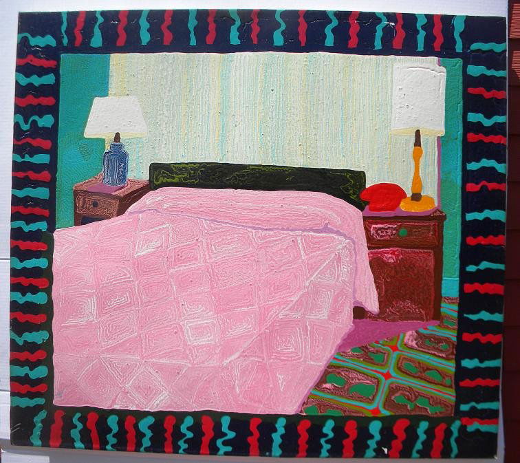 CHAM HENDON Acrylic On Canvas 1981 HOTEL MANSFIELD: From a retired NYC & Chicago Gallery owner's inventory. This is a CHAM HENDON acrylic on canvas, titled HOTEL MANSFIELD, 1981, MEASURES 40" X 44". ( Born 1936 ) had already decided on an art career wh