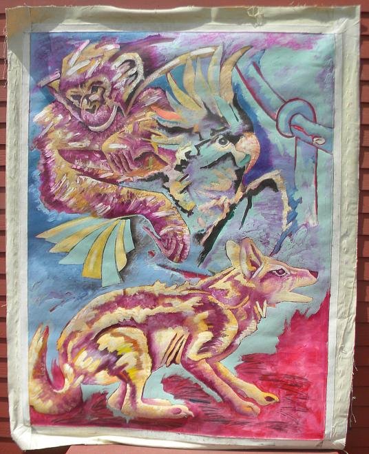 BILLY COPLEY O/C 1983 82" x 62" titled "INSOUCIA: From the collection of a well known NYC & Chicago art gallery owner, who retired a few years back. BILLY COPLEY O/C 1983 82" x 62" titled "INSOUCIANT", loose canvas. Born: Los Angeles, California. Edu