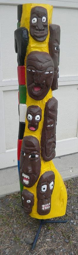 HERBERT SINGLETON Folk Art VOODOO Carving 42" Hig: From the collection of a well known NYC & Chicago art gallery owner, who retired a few years back. HERBERT SINGLETON Folk Art VOODOO Carving With Heads & Skolls, measures 42" high, in very nice condit