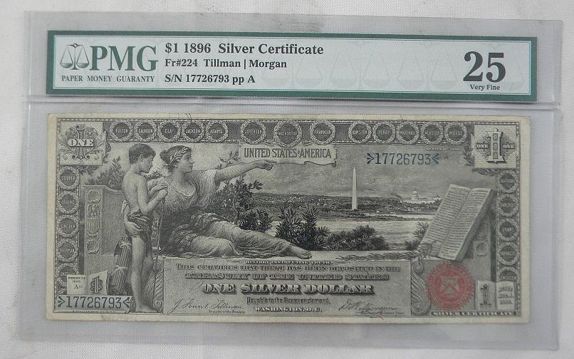 $1.00 1896 SILVER CERTIFICATE Large Bill Graded 2: $1.00 1896 SILVER CERTIFICATE Large Bill Graded 25 VF
