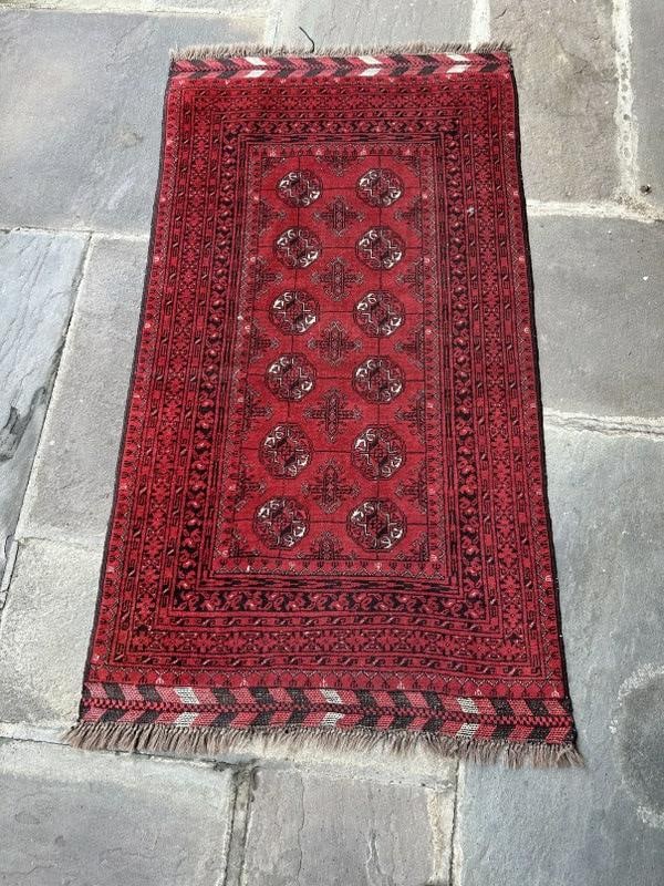 Handmade oriental scatter rug, from fine Kingston, N.Y. non smoking home. Measures 56.5" x 30".: Handmade oriental scatter rug, from fine Kingston, N.Y. non smoking home. Measures 56.5" x 30".