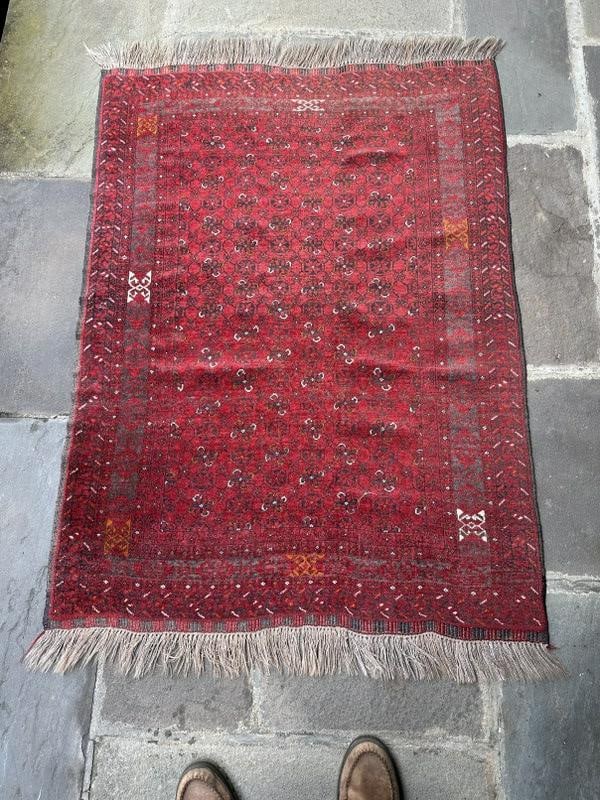 Handmade oriental scatter rug, from fine Kingston, N.Y. non smoking home. Measures 53" x 40.5".: Handmade oriental scatter rug, from fine Kingston, N.Y. non smoking home. Measures 53" x 40.5".