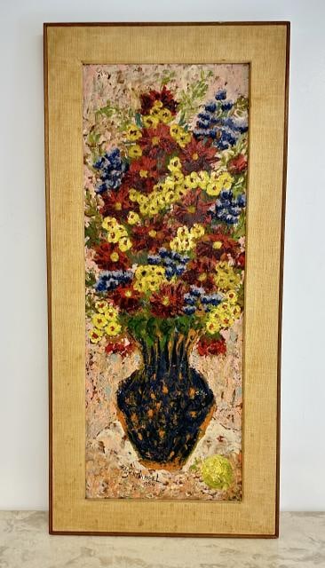 Rifka Angel (1899 - 1988) impressionist o/b still life with flowers in vase. Signed and dated 1964, (1 of 3)