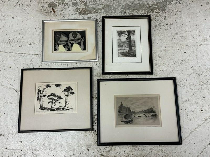 Estate lot of (4) signed prints & woodblock, nice overall condition. To show size the largest frame (1 of 9)