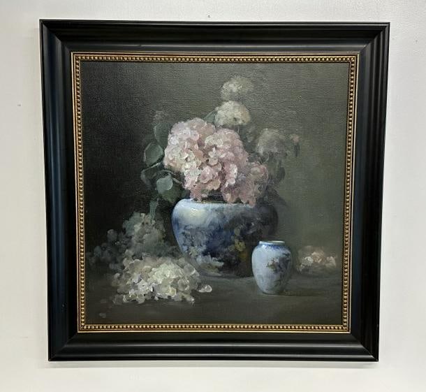Danielle Wexler (20/21st century) o/c floral still life titled ( In the world of Hydrangeas ). From: Danielle Wexler (20/21st century) o/c floral still life titled ( In the world of Hydrangeas ). From fine local home, in wonderful condition. Painting measures 24" x 24", the frame measures 31" x 31". 