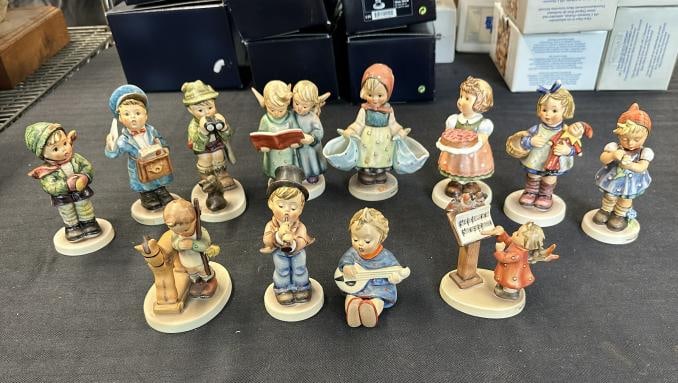 (12) HUMMELS in very nice estate condition, from local estate, includes Daisies don't tell,: (12) HUMMELS in very nice estate condition, from local estate, includes Daisies don't tell, Serenade, Postman, Bird Duet, Angel Duet, Good Hunting, It's Cold, Mother's Darling, Birthday Candle, What N