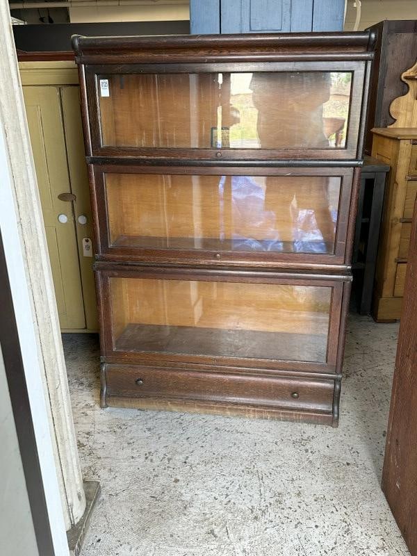 Globe-Wenicke (3) stack oak barrister bookcase, estate found condition, wear to finish on top, (1 of 3)