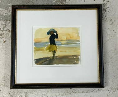 Richard Segalman ( 1934-2021 ) w/c girl on beach in blue floppy hat, signed lower right, nicely: Richard Segalman ( 1934-2021 ) w/c girl on beach in blue floppy hat, signed lower right, nicely framed and matted from Woodstock, N.Y. estate. Painting measures 8" x 10", frame measures 17" x 18", wat