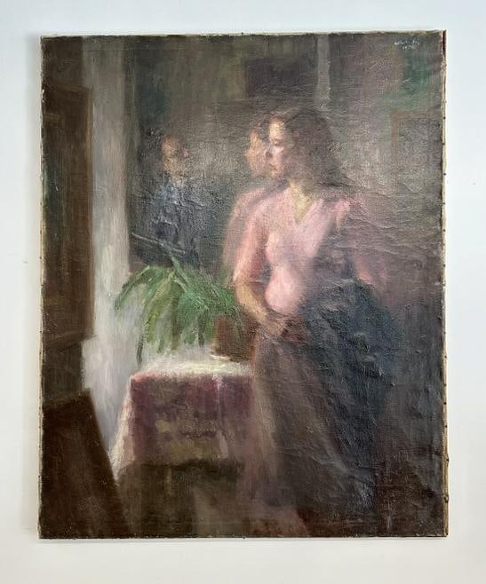 Zvi Miklos Adler ( 1909-1965 ) o/c portrait of woman with her reflection and man in background, (1 of 6)