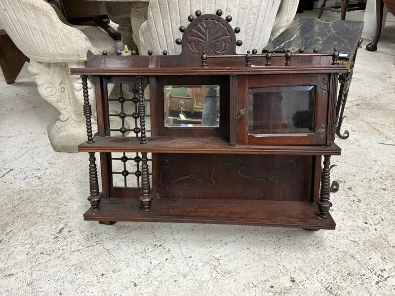 Victorian stick & ball hanging shelf with 1 door, good overall condition, missing 1 small ball at (1 of 3)
