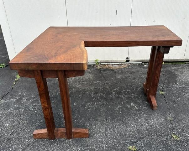 Mid century free form walnut desk from local estate, structurally sound, 2 inch thick top, table (1 of 5)