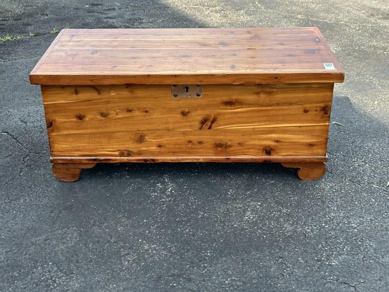 Nice small cedar storage chest, measures 34" L X 17" D X 15" H, structurally sound, from local (1 of 2)
