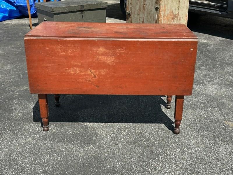 Nice old country cherry dropleaf table with old red finish, structurally sound, closed it measures (1 of 5)