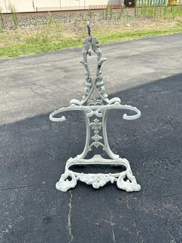 Cast iron umbrella stand from local estate, wonderful detail, measures 36" H X 22" across, missing: Cast iron umbrella stand from local estate, wonderful detail, measures 36" H X 22" across, missing insert at bottom