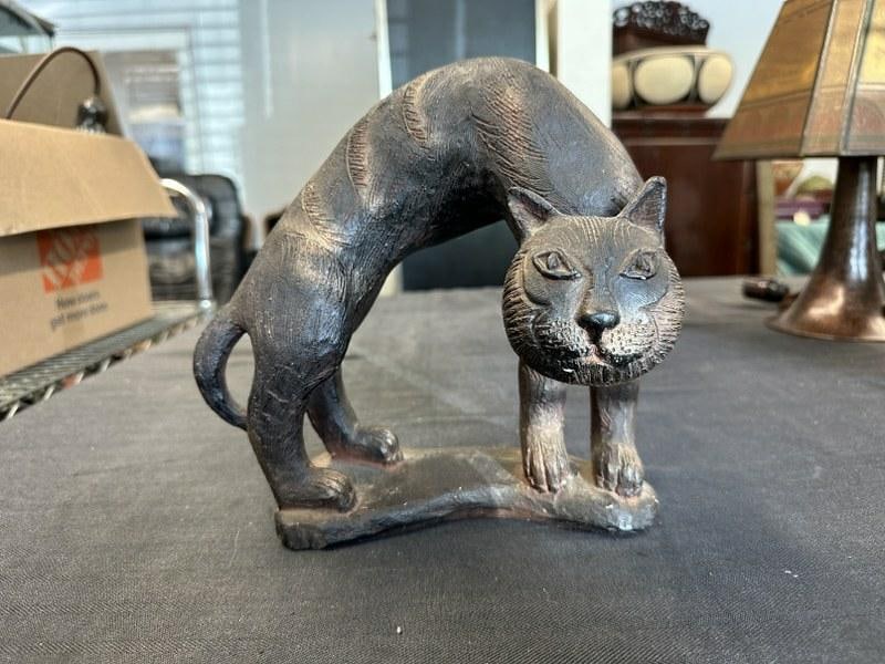 Terra cotta cat sculpture signed (MORFY ), from NYC estate, nice condition, measures 10" long x 9" (1 of 5)