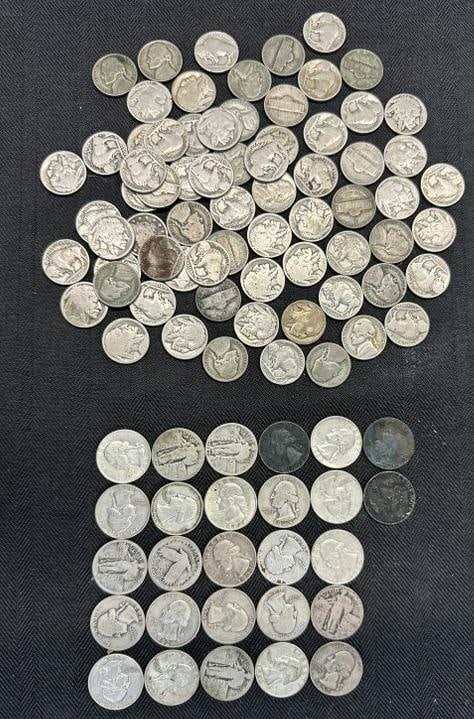 U S estate coin lot to incl. (70) Buffalo & Jefferson nickels & (27) silver quarters. (1 of 3)