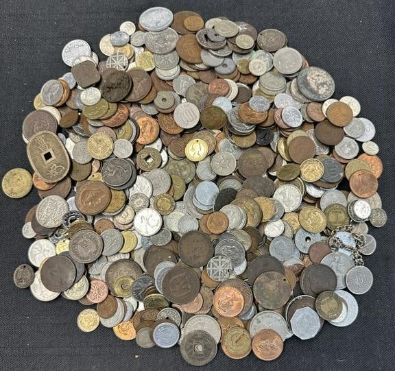 Large estate lot of foreign coins, possibly some silver, from estate of family who traveled the (1 of 5)