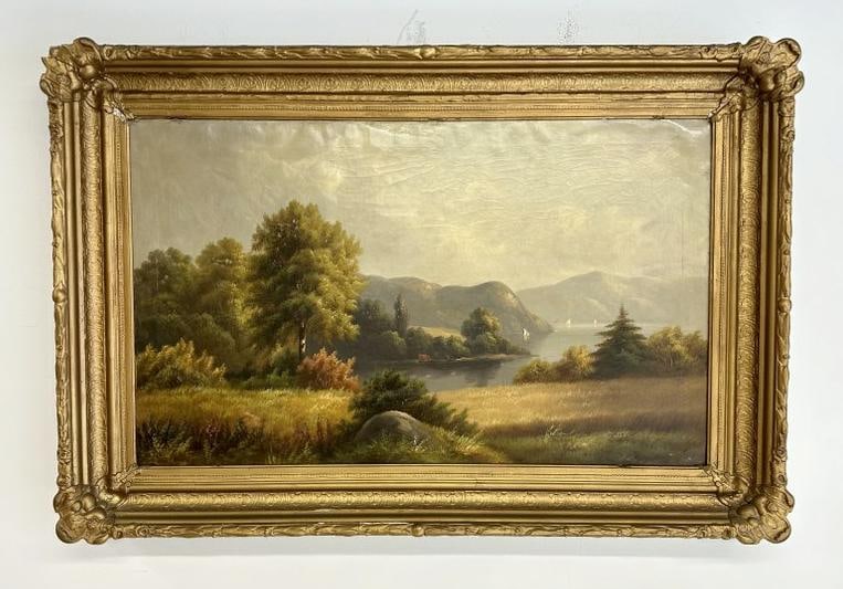 19th c Hudson River School o/c landscape painting from stone farmhouse in New Paltz, New York. (1 of 3)
