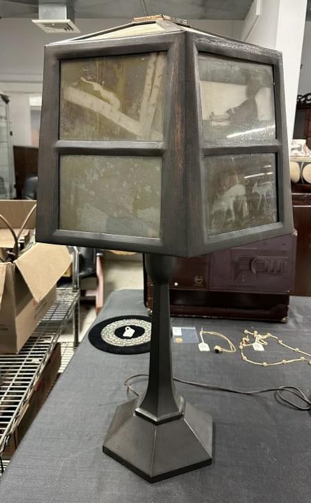 Willam Nesbit ( Springfield, New Jersey ) rare brass table lamp with photography glass negatives (1 of 13)