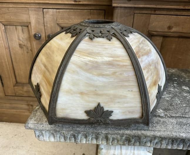 Circa 1900 slag glass shade for table lamp, nice overall estate condition, found in attic in (1 of 6)