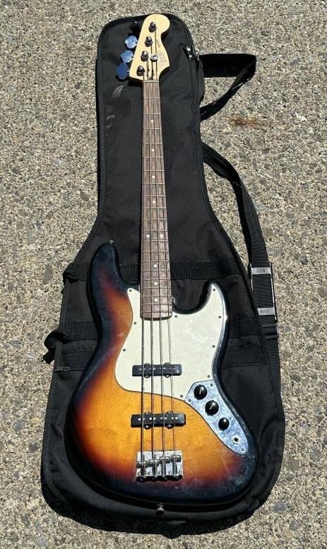 FENDER sunburst jazz bass, with soft case, just as we got it from a local home, (4) string, maple (1 of 10)