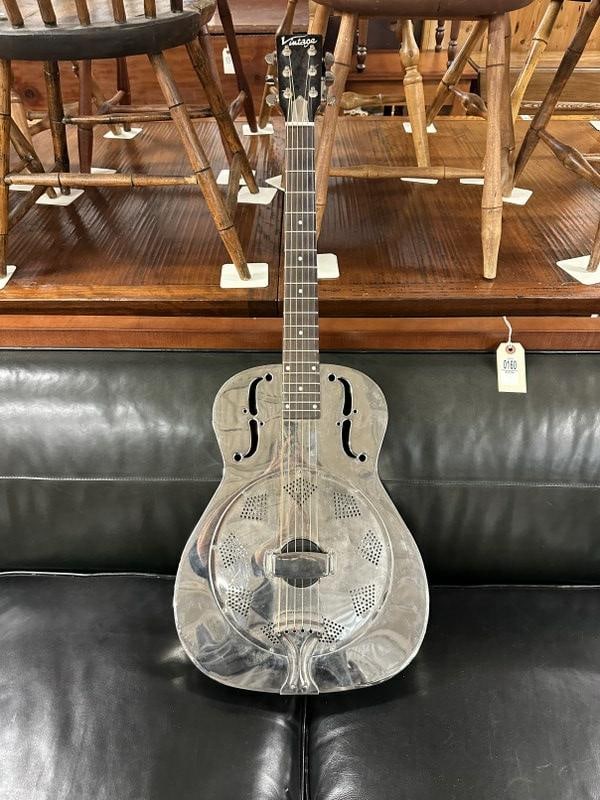 NATIONAL (?) nickel finish acoustic guitar, from local home. In nice condition, and appears to have (1 of 11)