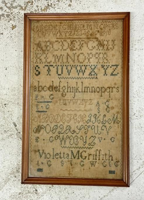 19th c Schoolgirl embroidered sampler, her name was VIOLETTA MGRIFFITH, comes from Highland, N.Y (1 of 1)