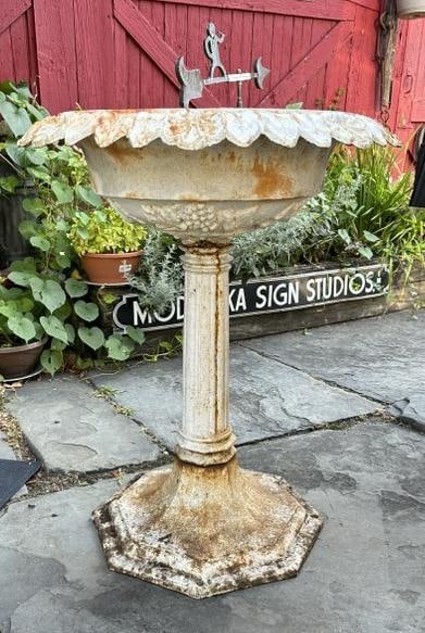 Victorian cast iron garden urn with nice crusty white paint, from estate in the Rondout section (1 of 5)