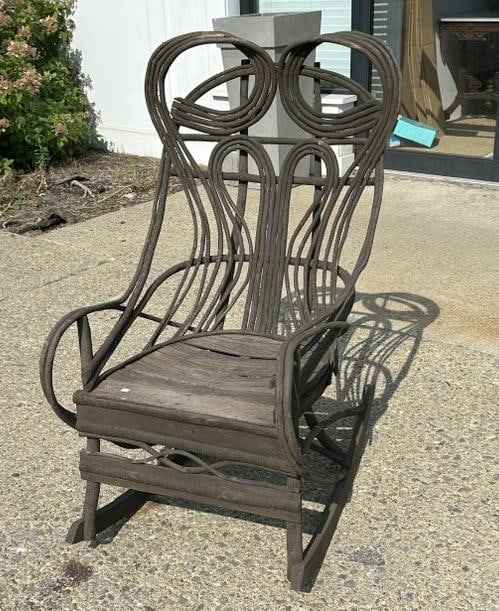 Nice old folky twig rocking chair, from estate in Highland, N.Y. ( structurally sound ). Weathered (1 of 2)
