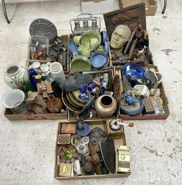 Big estate lot including porcelains, cloisonne, glasswares, metalwares, pottery, etc. Great lot for (1 of 9)