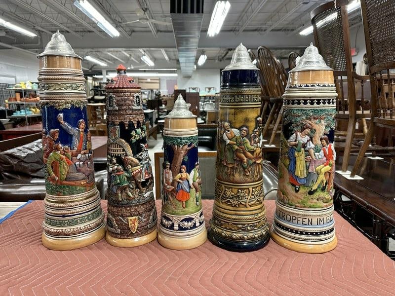 (5) large GERMAN steins from Hudson Valley estate, largest is 5 liters, overall very nice condition, (1 of 13)