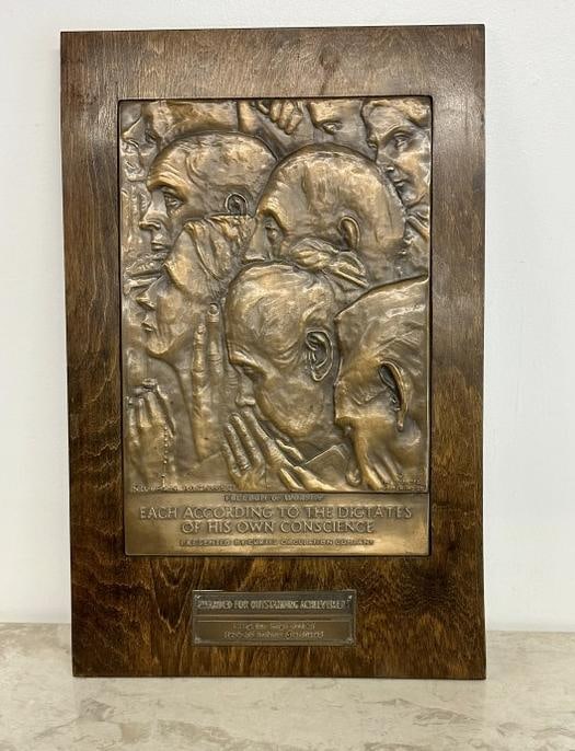 NORMAN ROCKWELL award placque from Kingston High School, 1954-55 for OUTSTANDING ACHIEVEMENT, copper (1 of 6)