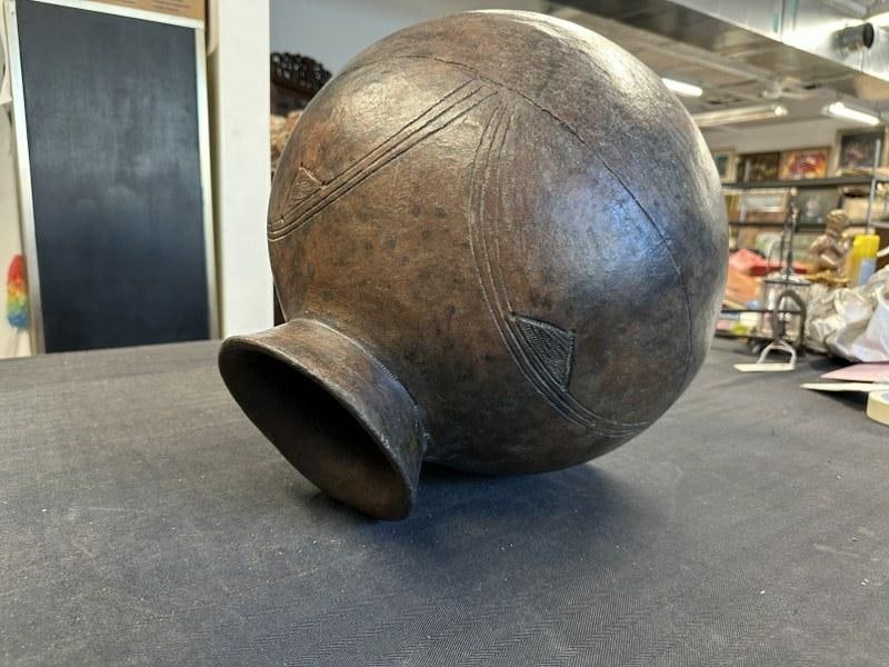 Western African pottery water vessel, from local estate, rounded bottom, so it doesn't stand, (1 of 5)