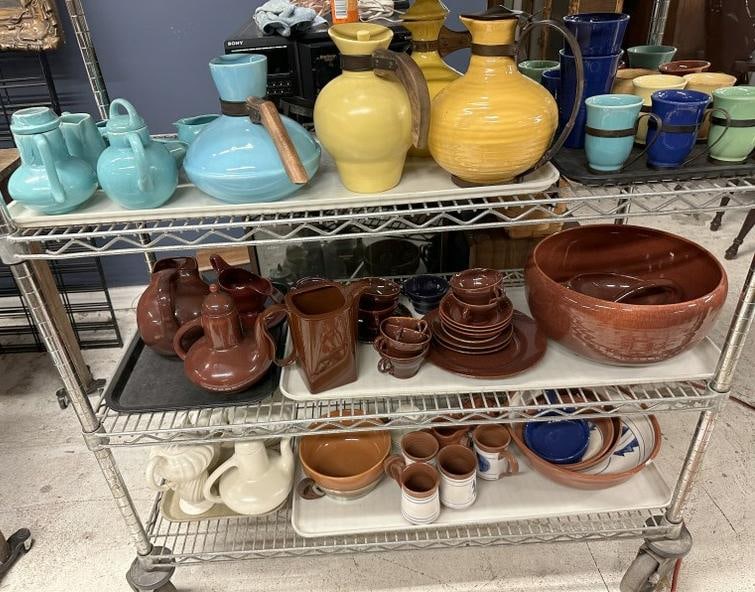 (3) shelves of CALIFORNIA POTTERY, from local estate collection, overall very nice condition, sets, (1 of 14)