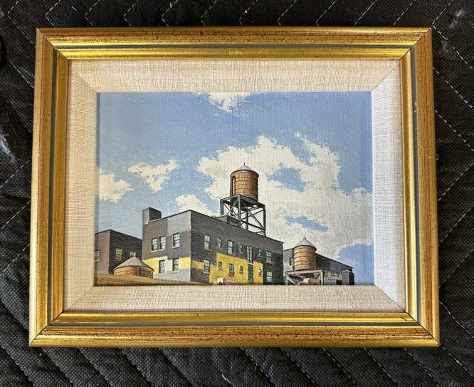 Sharon Finnegan small o/c industrial cityscape, initialed lower left, painting measures 5" x 7", (1 of 5)