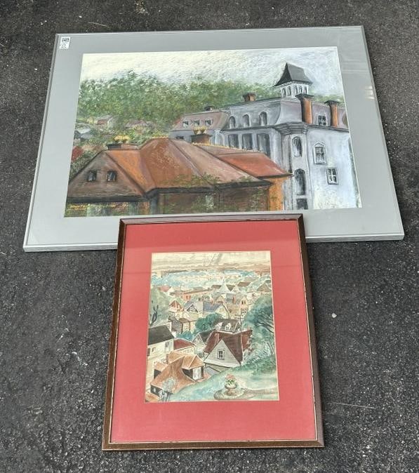 (2) paintings of the RONDOUT section of KINGSTON, N.Y. Includes ( Dorothy Gilbert ) watercolor,: (2) paintings of the RONDOUT section of KINGSTON, N.Y. Includes ( Dorothy Gilbert ) watercolor, measures 13" x 11", the other is a ( Scrappy Hutton ) pastel of the Rondout, measures 23" x 28" and pain