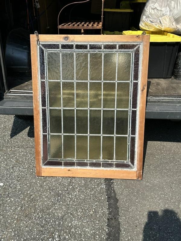 Nice circa 1900 stained & leaded glass window, from local estate, nice estate condition, frame (1 of 2)
