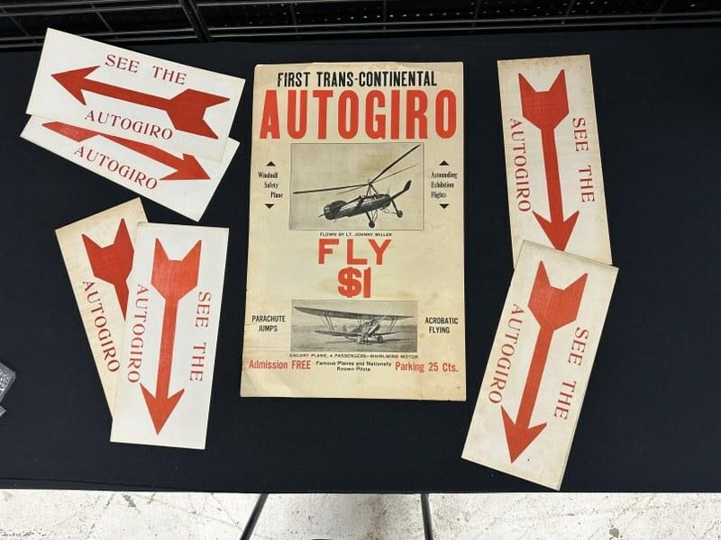 Circa 1930's barnstorming airplane cardboard poster: First Trans-Continental Autogiro aviation (1 of 3)