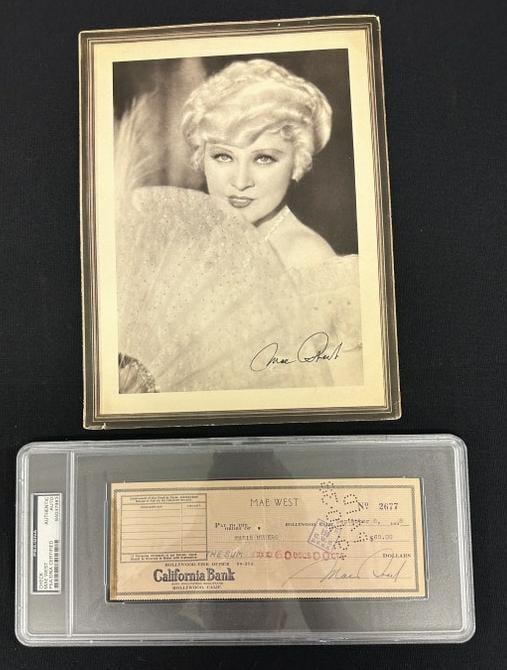 Original 1938 Mae West hand signed slabbed check, certified by PSA/DNA.  Check from California Bank (1 of 5)